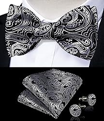 DiBanGu Black Grey Bow Ties for Men Paisley Self