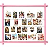 Collage Picture Frame for Nursery,Photo Display Board for Kids,Hanging Pictures Frames with Clips for Kid Graduation Birthday Party,Children Room Wall Decor,Upgraded,Easy To Assemble,Large(Pink)