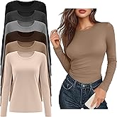 Riyiper 6 Pack Women's Long Sleeve Shirts Basic Slim Fitted Tops Casual Crew Neck Tight Tee Tops 2026 Layering T-Shirt