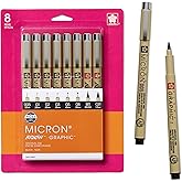 Sakura Pigma Micron Fineliner Pens, Black, Assorted Points - 8 Pack | Archival Black Ink Pens for Writing, Illustration &amp; Journaling, Great for Artists, Crafters and DIY Gift Projects