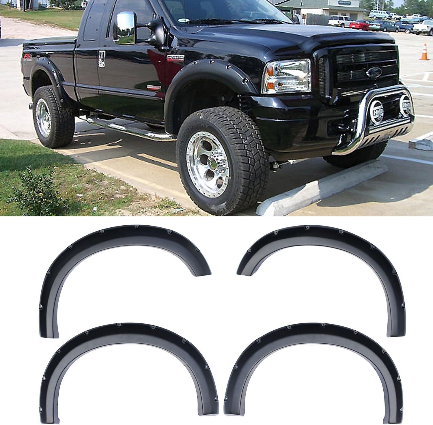 4pcs Pocket-Riveted Textured Fender Flares fit 99-07 Ford F-250//F-350 Super Duty