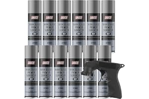 LAUCO High-Building Primer Surfacer Grey 13oz Aerosol Spray Can with Aerosol Spray Gun - Pack of 12 - For Automotive and Industrial Use
