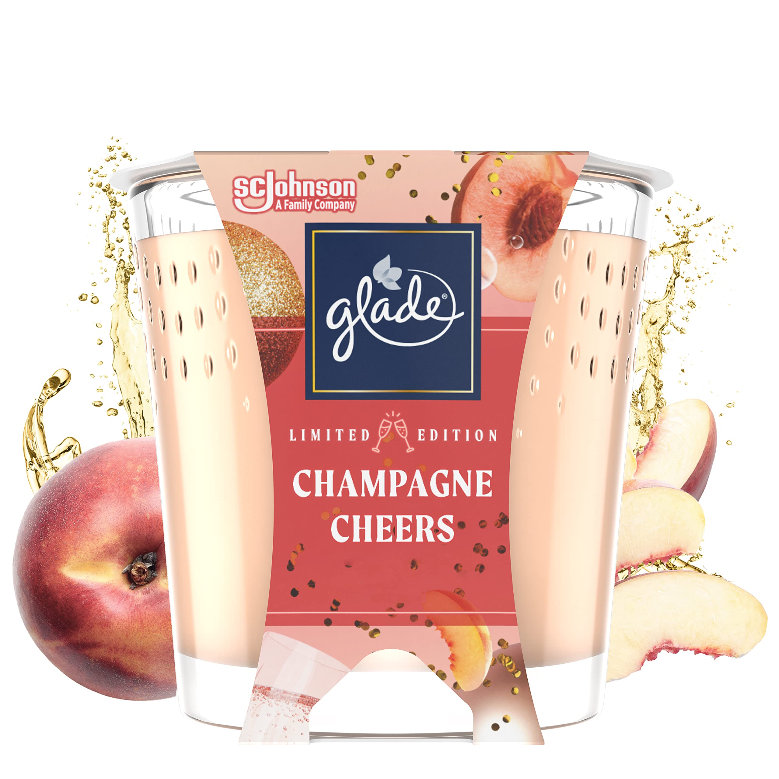 Glade (Breeze) Champagne Cheers Fragranced Candle Glass Enriched with Essential Oils, Pack of 6 (6 x 129 g)