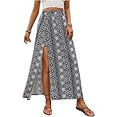 SweatyRocks Women's Split Thigh Printed Skirts High Waisted Vacation Boho Skirts with Shorts