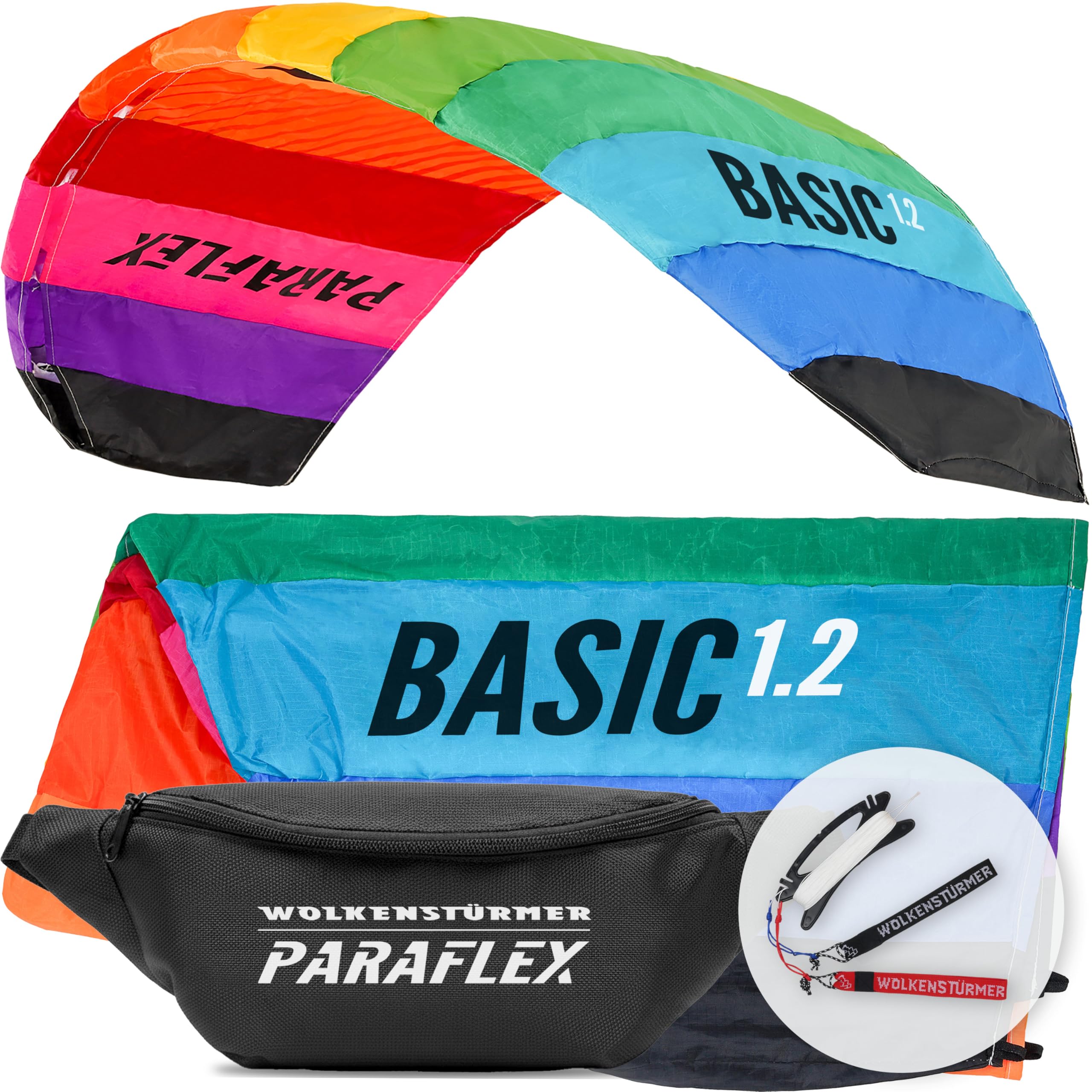 Wolkenstürmer Paraflex Basic 1.2 steering mat, rainbow - flight paver 2-line kite for beginners