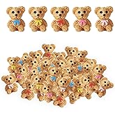 Lyreh 50pcs Mini Resin Teddy Bears, 5 Colors Cute Miniature Figurines Bowknot Bears Figure Tiny Resin Animals Statues for Fairy Garden Dollhouse Car Birthday Wedding Party Decoration