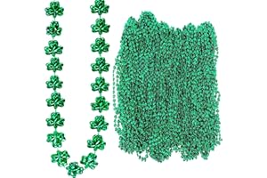 4E's Novelty St Patricks Day Beads Necklace Bulk (72 Pack) Shamrock Green Beads - Saint Pattys Gifts for Kids, Kids Party Favor Supplies Costume Accessories Parade Throws