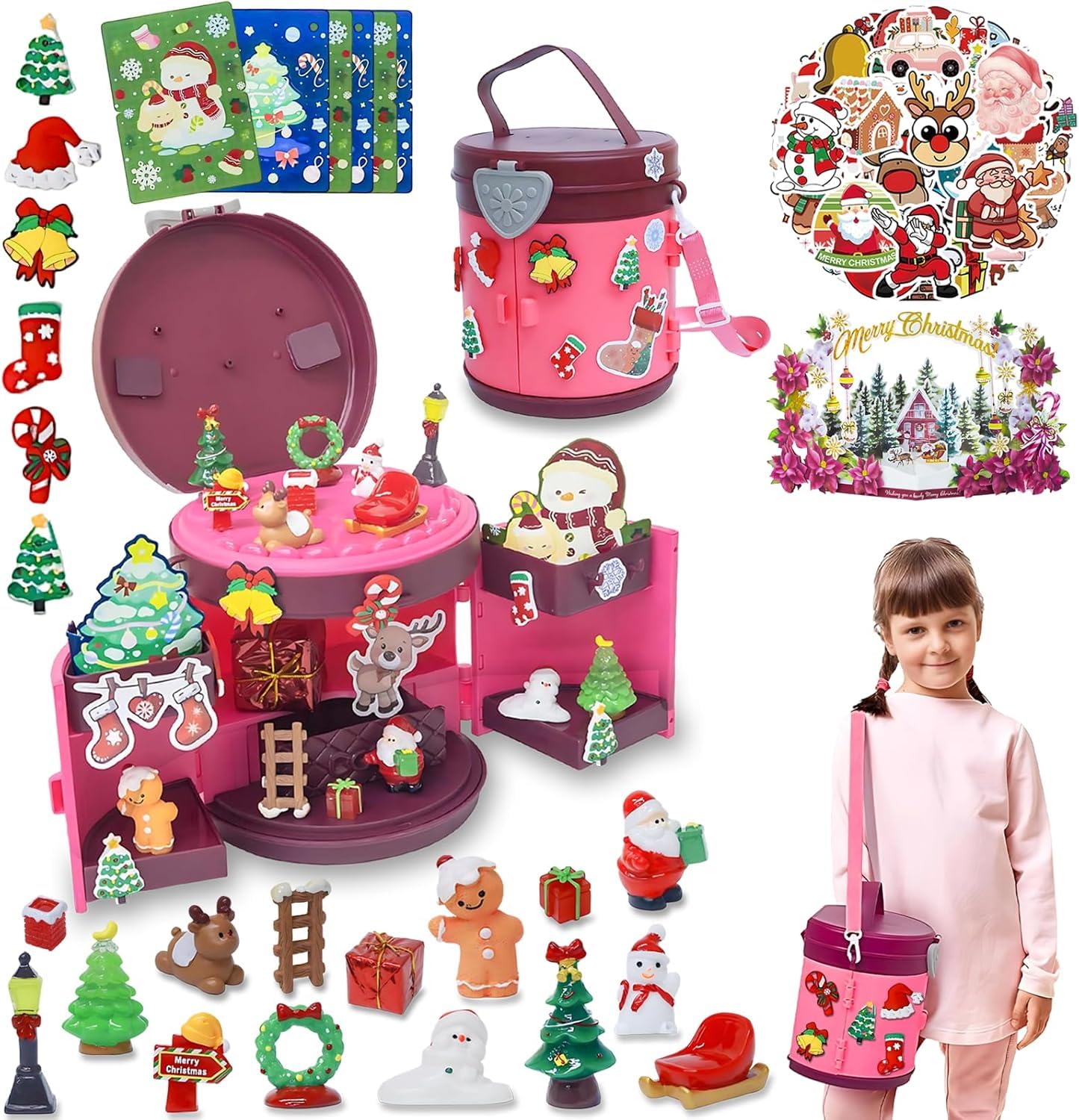 Photo 1 of 2025 Kids Box – DIY Christmas Organizer Bucket with Stickers & Mini Toys, Fidget Toy Pack, Multi-Item Fidget Toys, Creative Holiday Craft Kit for Girls Boys, Santa & Snowman Storage Bucket for Kids