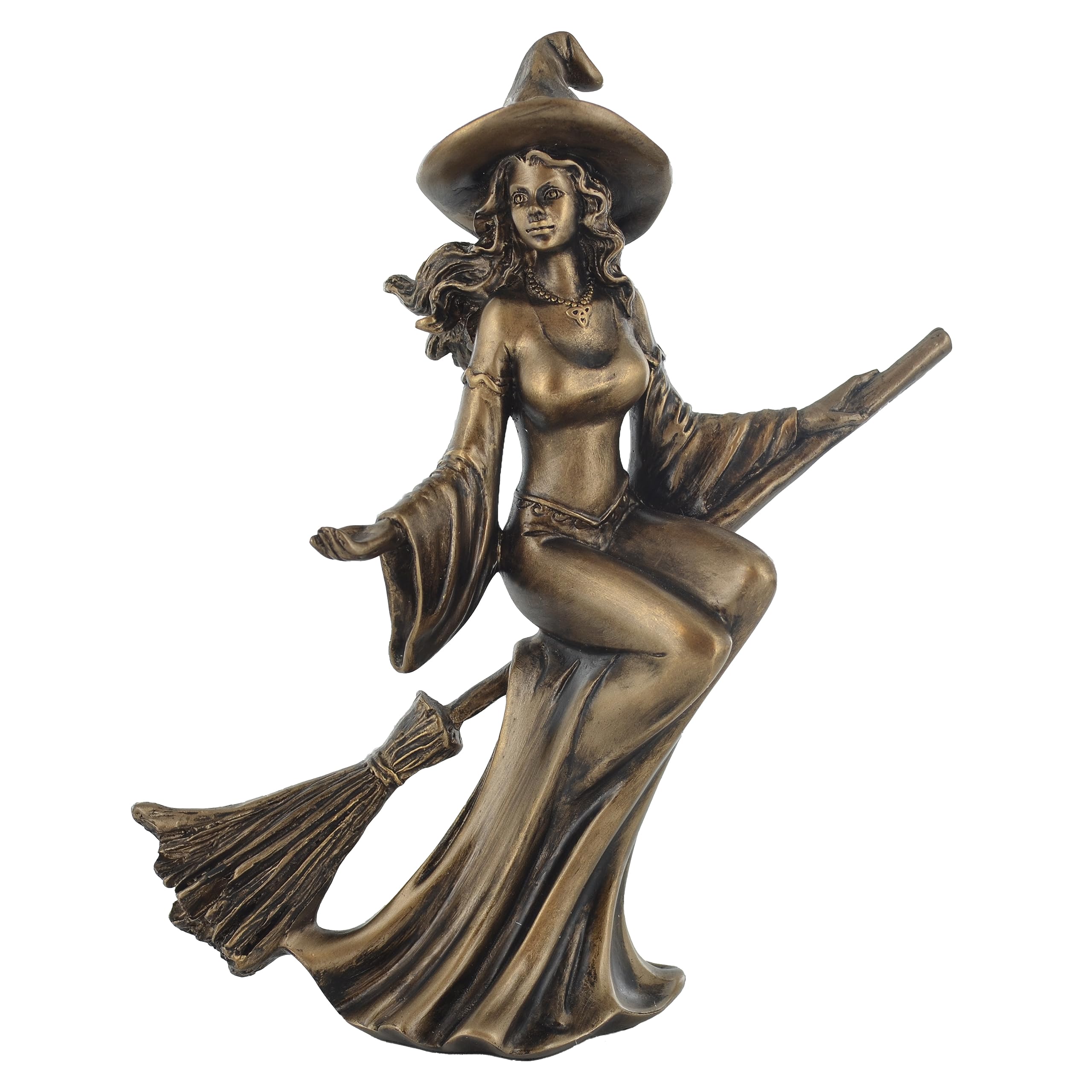 Bronze Colour Witch Riding Broom Gift Ornament Figurine