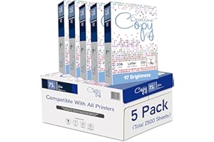 Excellent Copy Paper, 20 lb, Letter Size 8.5” x 11”, 97 Brightness, 2500 Sheets (5 Pack) – 75 GSM Printer Paper for Laser, In