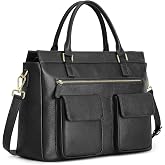 Kattee Leather Briefcase for Women, 15 Inches Laptop Bag, Work Tote with Luggage/Shoulder Strap