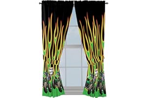 Sunny Side Up Window Curtains for Kids Bedroom 4-Piece Drape Set with 2 Tiebacks, Black - Monster Jam, 42" W x 63" L (Pack of