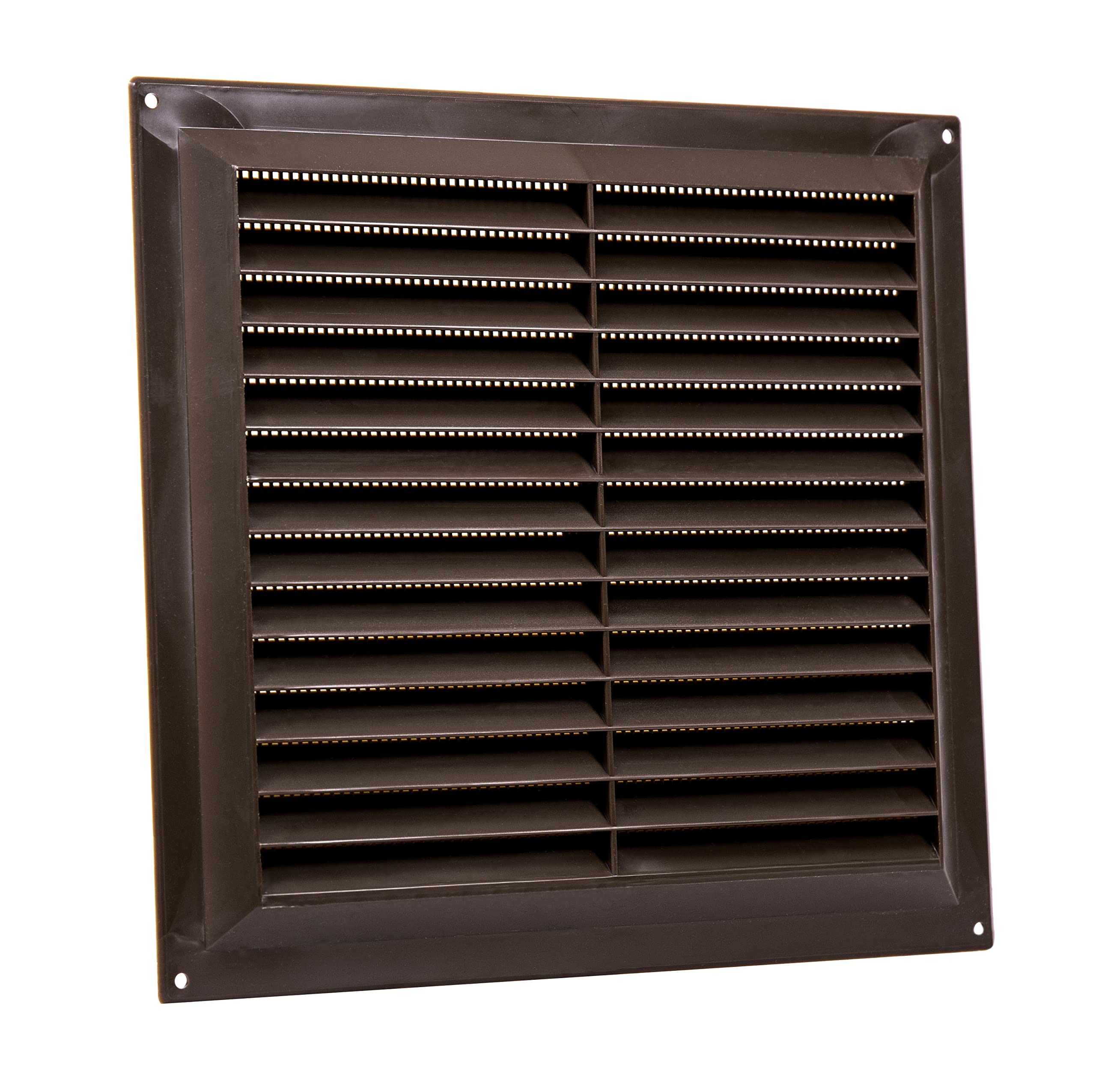 Map Plastic Louvre Air Vent with Flyscreen, for Openings 9" x 9" (229mm x 229mm), Triple Brick Grille Cover for Interior & Exterior Use, Brown