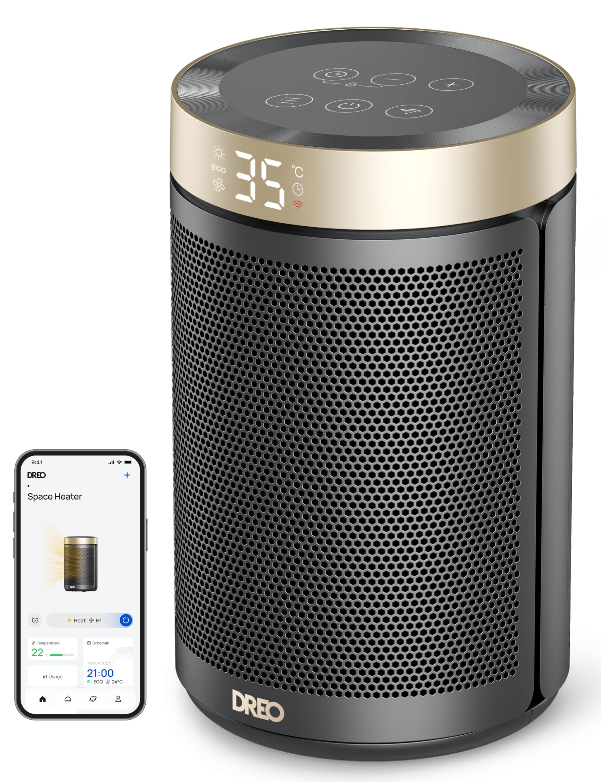 Dreo Smart Electric Heater, 1500W Energy Efficient Space Silent Room Heater, Portable Ceramic Fan Heaters, 3 Modes 12H Timer, Overheat & Tip Over Protection, Works with Alexa(No Remote Control)