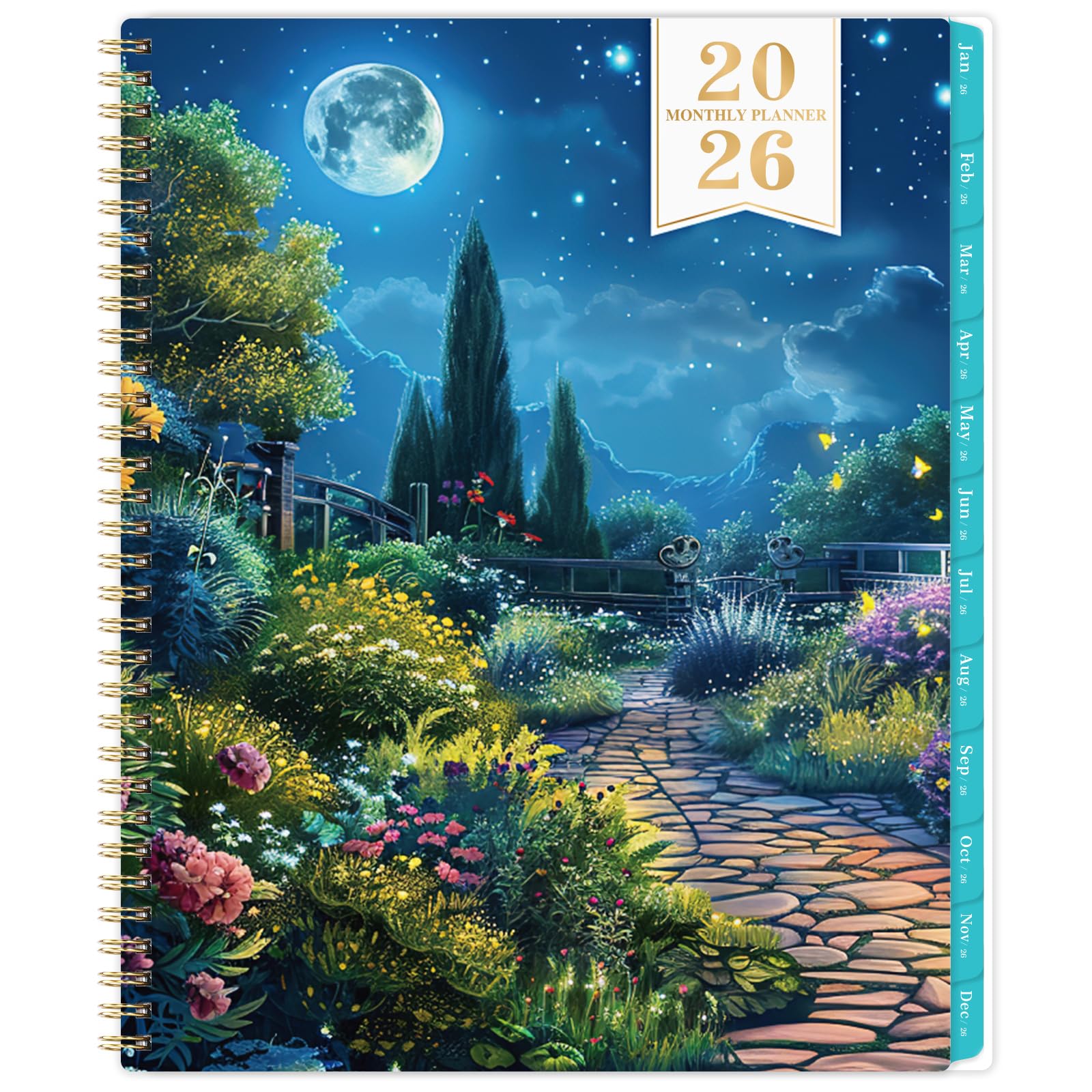 Photo 1 of 2026 Monthly Planner - Monthly Planner/Calendar 2026, January 2026 to December 2026, 9" x 11", 12 Month with Green Tabs + Back Pocket + Twin-Wire Binding - Floral Design