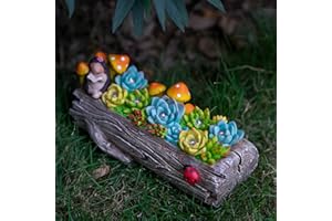 MXwcy Solar Garden Outdoor Statue Lights Succulent Plants Artificial Imitation Wood Potted Lawn Decor for Porch Patio Yard Unique Gifts for Friends and Family