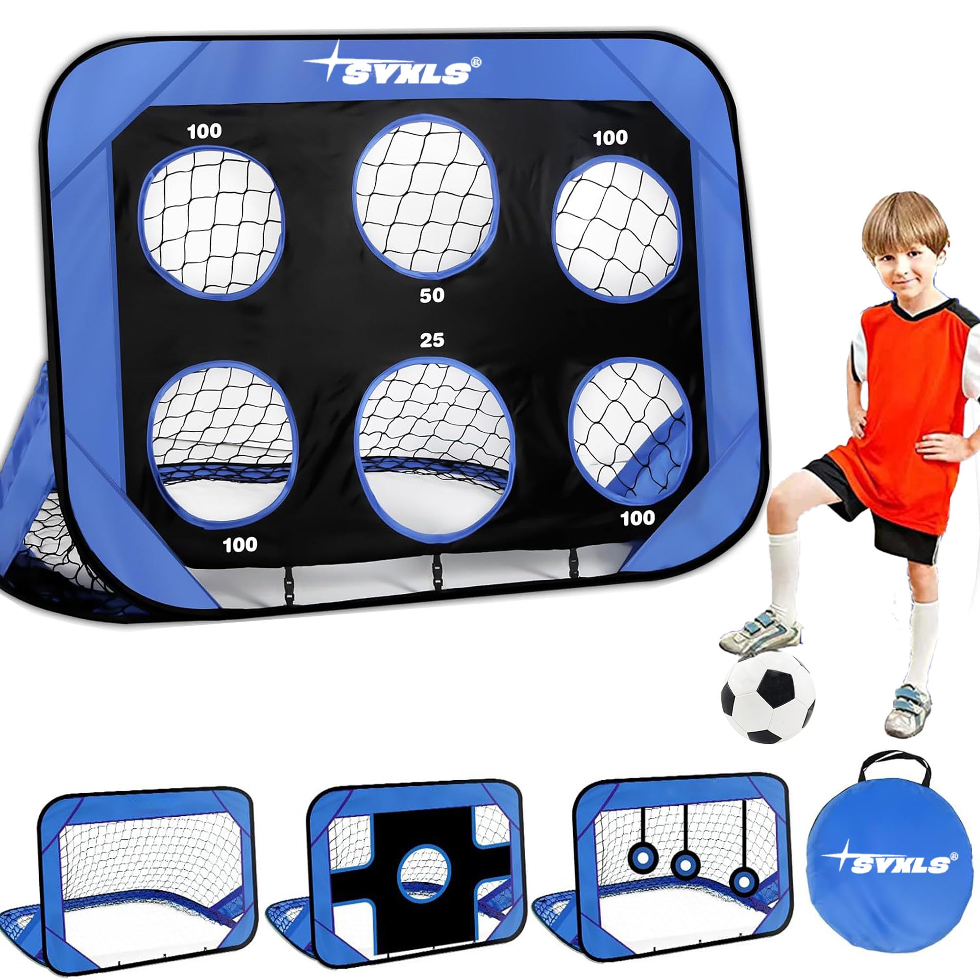SYXLS Football Goals for Kids, Kids Soccer Goal 4-in-1 Portable Detachable Multi Purpose Soccer Training Equipment for Indoor Outdoor with Carry Bag, Boys Girls Gifts for 6-12 Year Olds