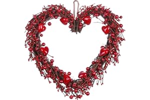 VioletEverGarden Valentine’s Day Wreath,15” Heart Shaped Wreath with Red Berries for Valentine’s Day Wedding Festival Decor