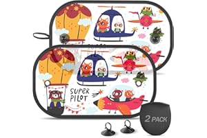 DIZA100 Car Window Shades, 2 Pack Car Sun Shade for Window Baby 20"x12" with Cartoon Pilot Theme Sun and UV Protection for Baby/Kids Suction Cups