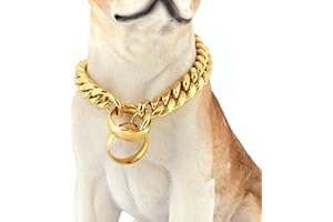 Dog Chain Collar Gold Cuban Link Choke Chain Metal Stainless Steel for Medium Large Bully Collar Slip Ring(14MM, 26")