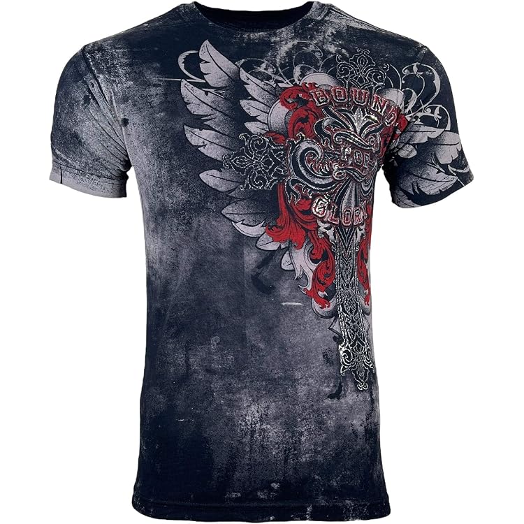 T-shirt Homme Graphique Devotion - Style Affliction & Y2K - Motif Ailes Croisées Streetwear - Marque Gildan - Taille 2XL Marron