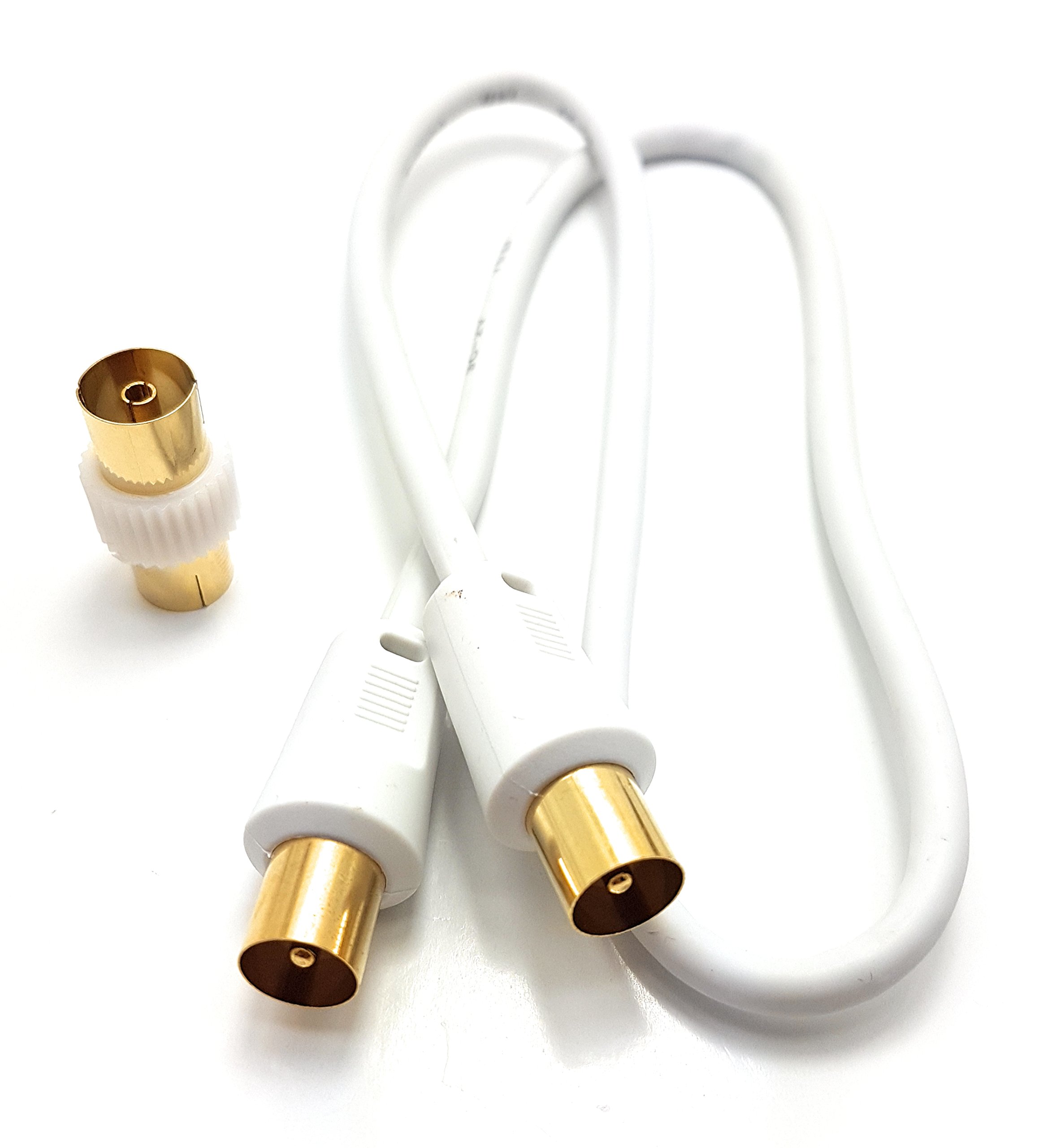 MainCore White Gold Plated RF TV Freeview Plug to Plug White Aerial Antenna Lead Cable with Coupler (0.5M)