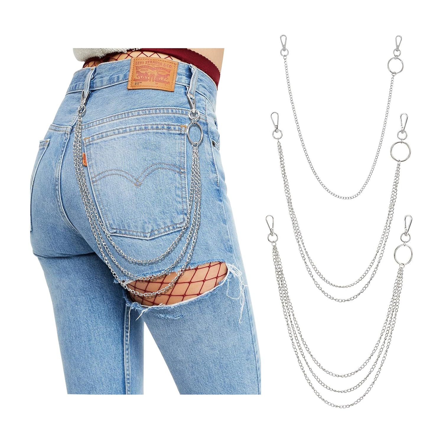 Buy 3 Pieces Jeans Chains Wallet Chain Pocket Chain Belt Chains Hip Hop Punk Pants Chain Gothic
