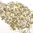 Weraru White Deluxe Gold Sprinkles Candy Mixing Size Baking Edible Cake Decorations Cupcake Toppers Cookie Decorating Celebrations Wedding Shower Party Chirstmas Supplies 130g/ 4.58oz