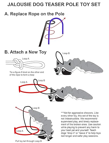 Jalousie Collapsible Dog Flirt Pole with Three Squeaky Toys Plush