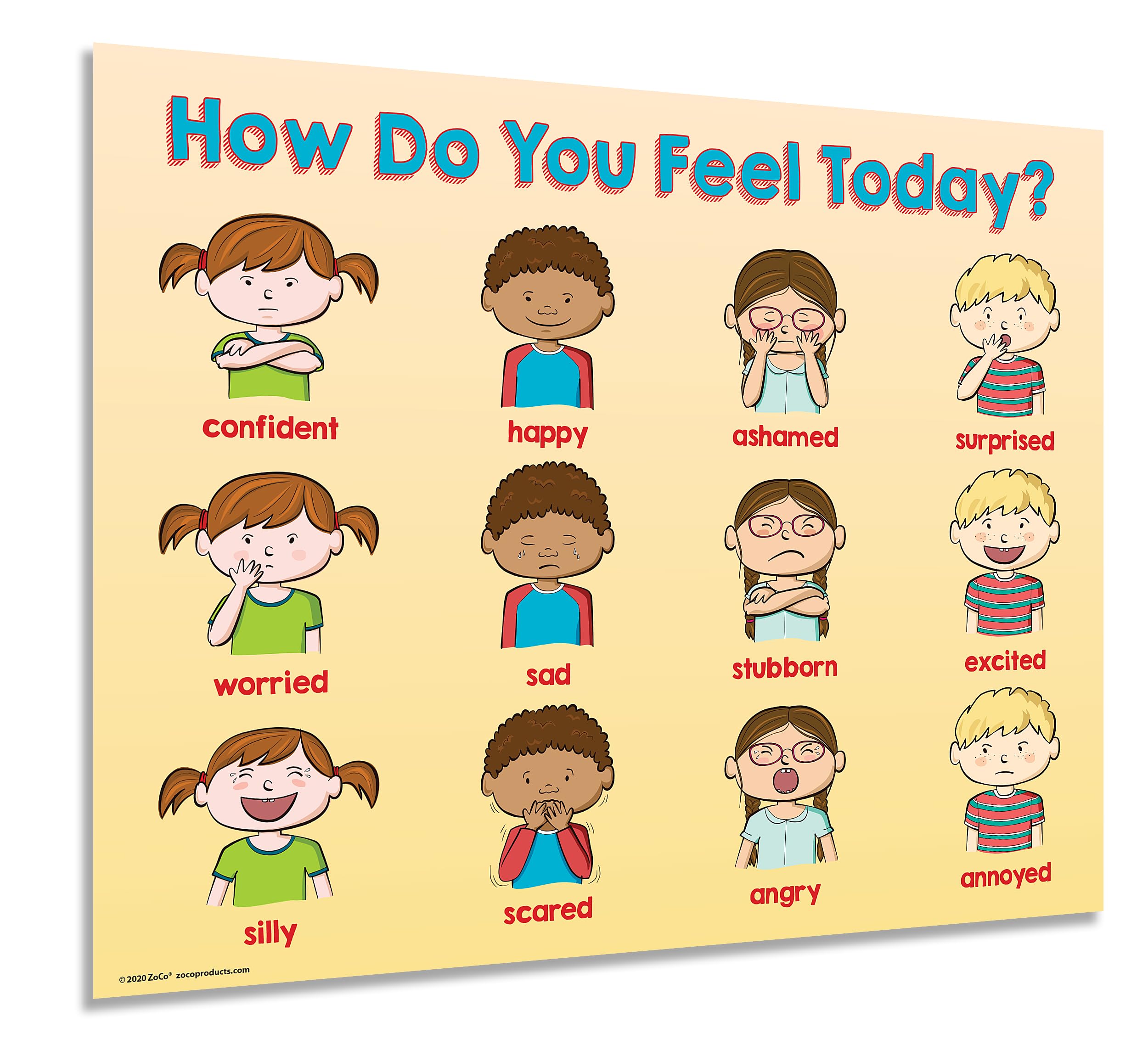 Safety Magnets ZOCO – How Am I Feeling Today? Poster – Laminated 17x22 – Emotions & Feelings Chart for Kids – Preschool Essentials – Classroom Decorations for Homeschool, Daycare, Teachers