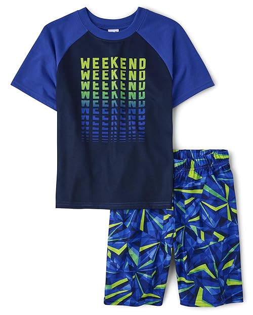 The Children's Place,Short Sleeve 2 Piece Pajama Set,Tidal,XSmall (4)