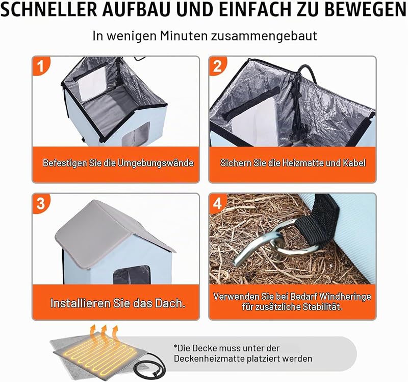 Katzenhütte 47x42x47 cm, Katzenhaus, Katzenhöhle, Katzenunterschlupf aus 600D Oxford-Gewebe mit Beheiztem Kissen, Temperaturerhöhung bis 20 °C, für den Winter, Blau (klein)