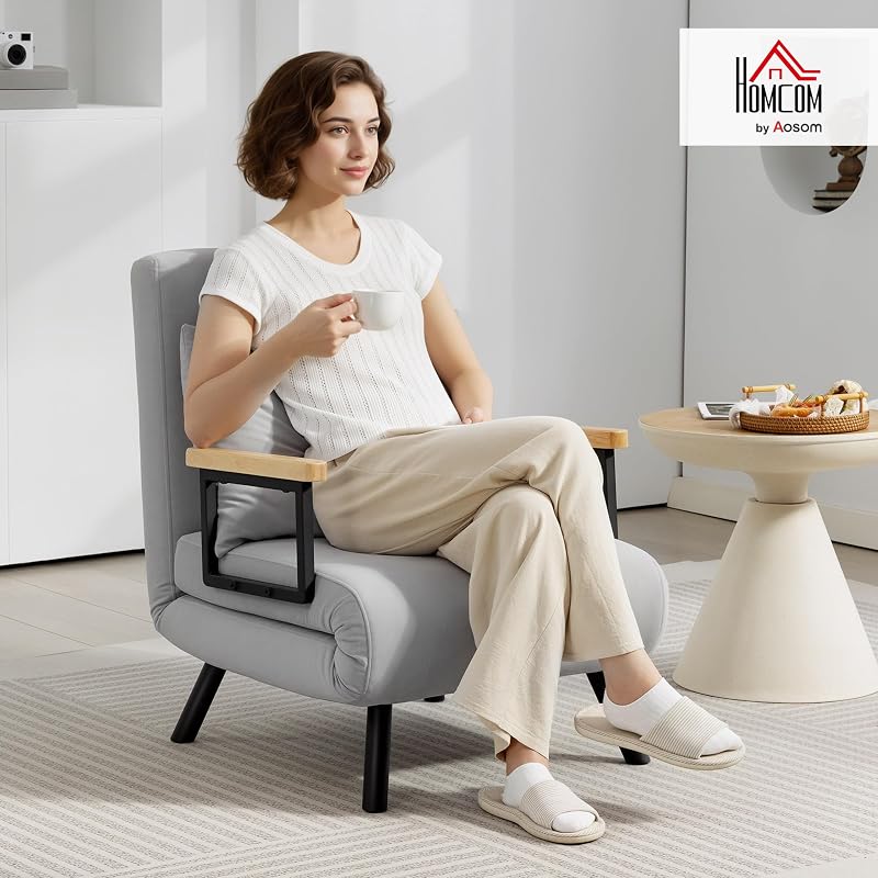 Canapé-lit 1 Place HOMCOM 4-en-1 Pliable 63x73x81 cm, Gris Clair