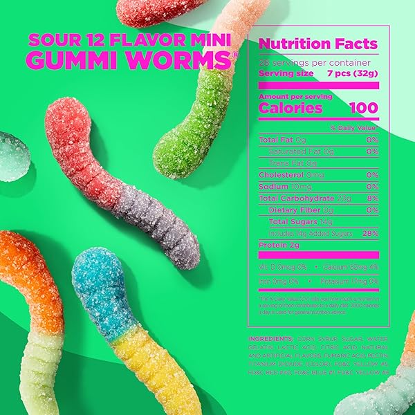 ALBANESE WORLD’S BEST SOUR 12 FLAVOR MINI GUMMI WORMS | 32OZ BAG OF CANDY | 12 UNIQUE SUPER SOUR FLAVORS, GLUTEN FREE, FAT FREE, SOFT AND CHEWY GUMMY WORMS | PERFECT TRAVEL SNACK AND TREAT FOR KIDS