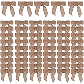 Meseey 100 Pcs 1.5 Inches Premade Craft Bows Self Adhesive Linen Burlap Ribbon Bows for Treat Bags Gift Wrapping Basket Wedding Baby Shower Brithday Party (Linen)