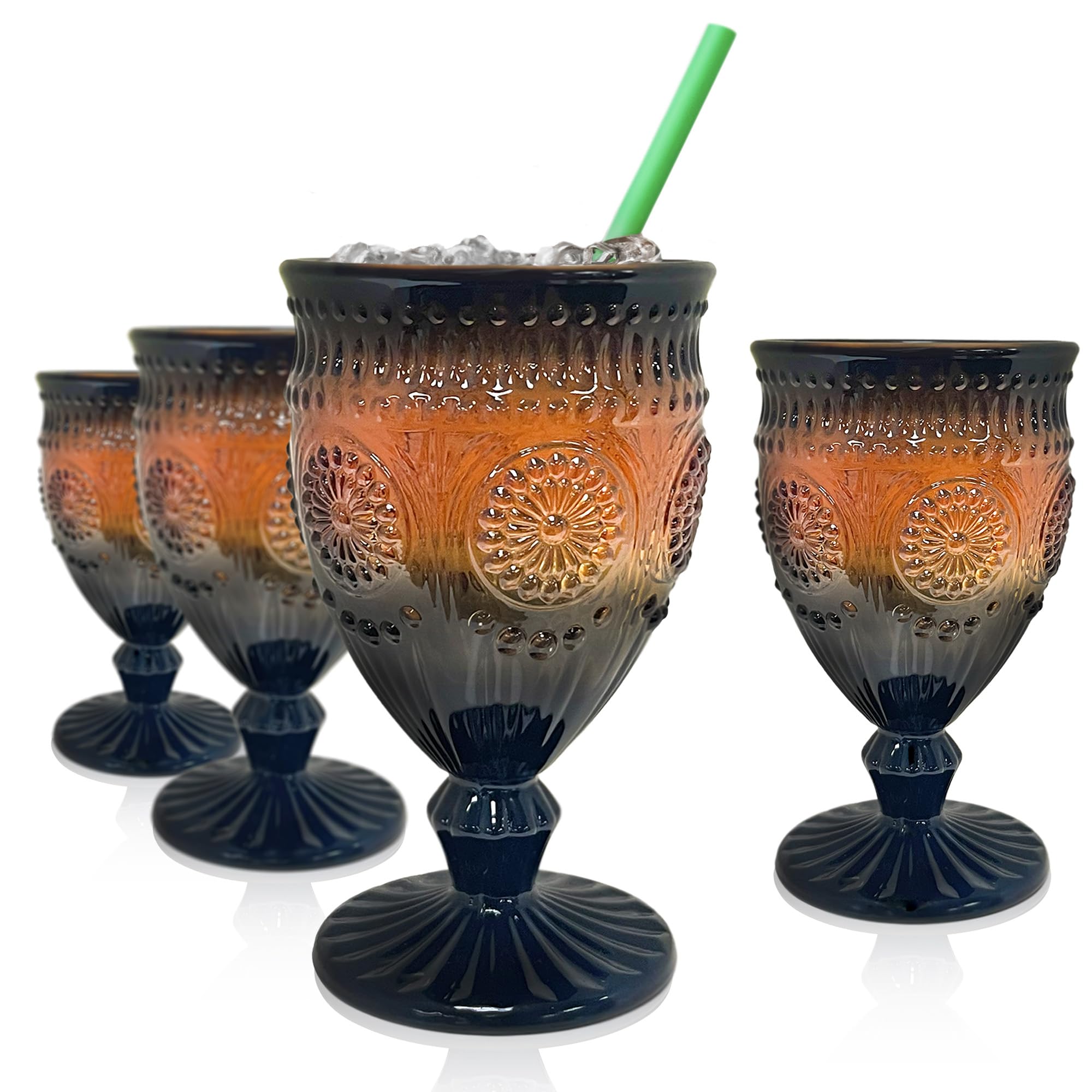 Photo 1 of ***ONE MISSING***ARTLAND 9oz Footed Goblet Glass, Set of 4 - Halloween Gradient Orange Design, Cocktail Glass for Parties and Everyday Use - Glassware & Barware Essentials - New Apartment Housewarming Gift