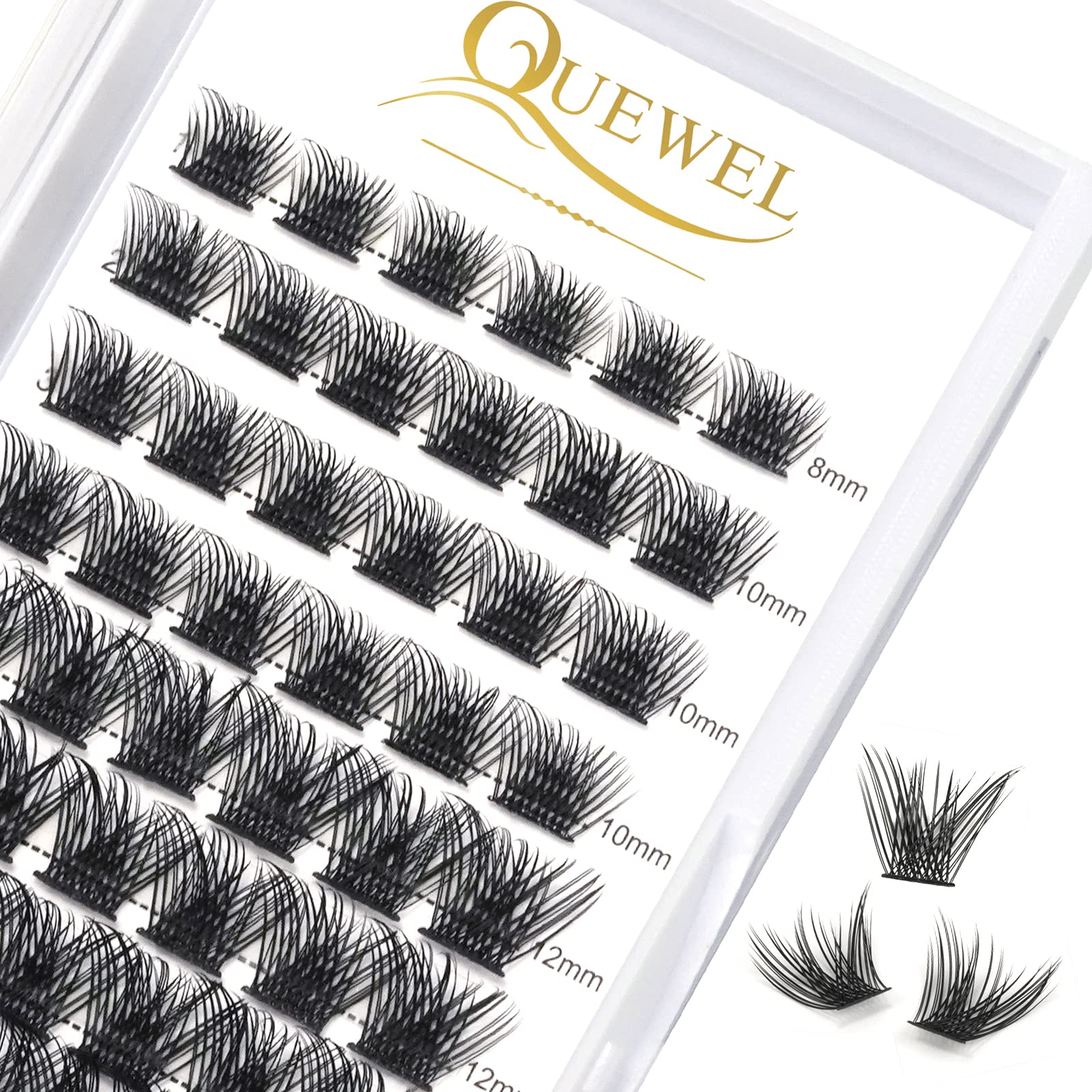 QUEWEL Individual Eyelashes 72 Pcs DIY Cluster Lashes D Curl MIX8-16mm Mega Matte Lash Volume False Eyelashes Soft & Light For Home Use(Flufy-D-MIX8-16mm) — image 1