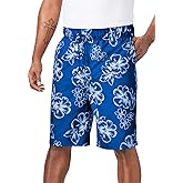 KingSize Men's Big & Tall Hibiscus Print 8" Swim Trunks