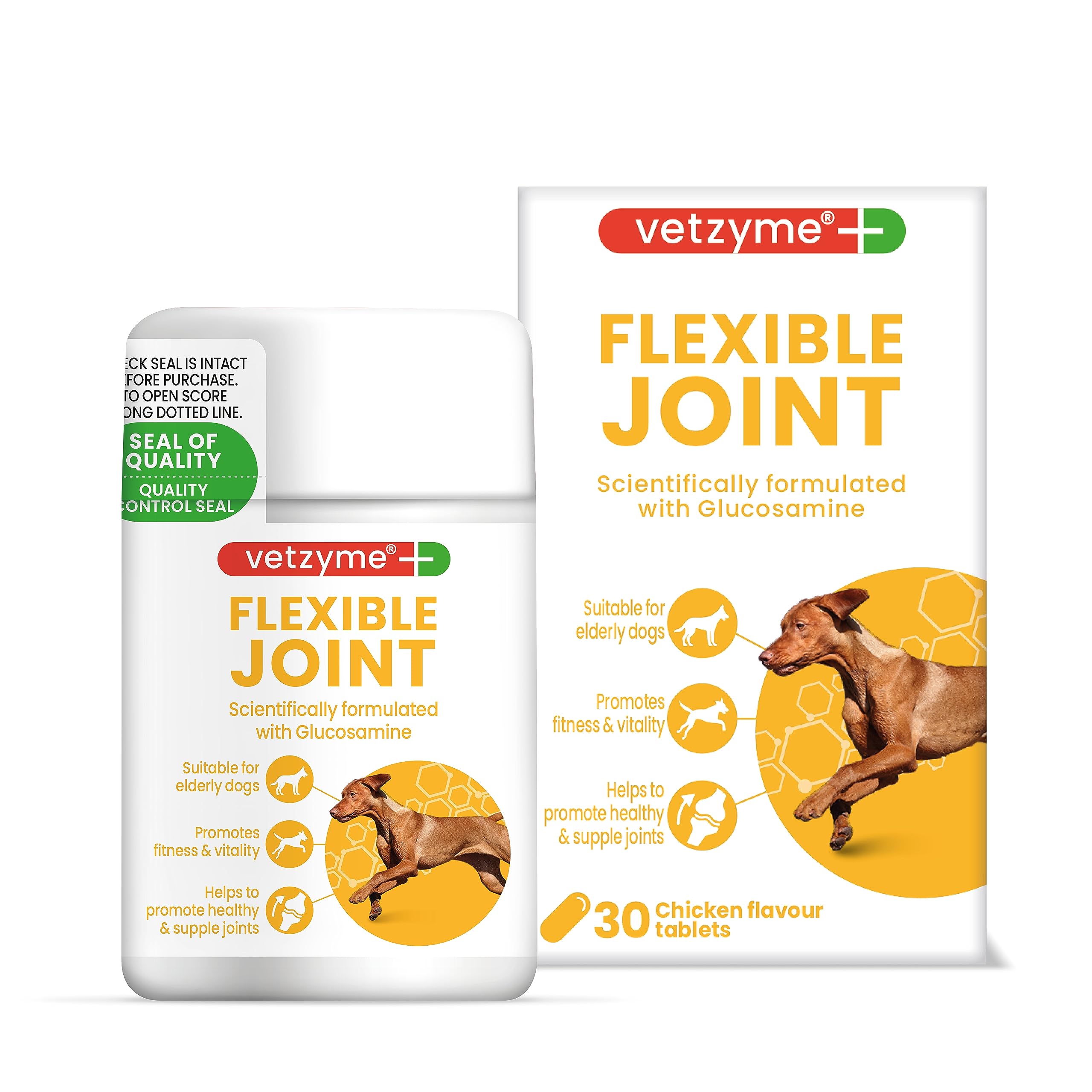 Vetzyme Flexible Joint Supplements for Dogs (30 Tablets) - Hip and Joint Care with Glucosamine, Tasty Chicken Flavour