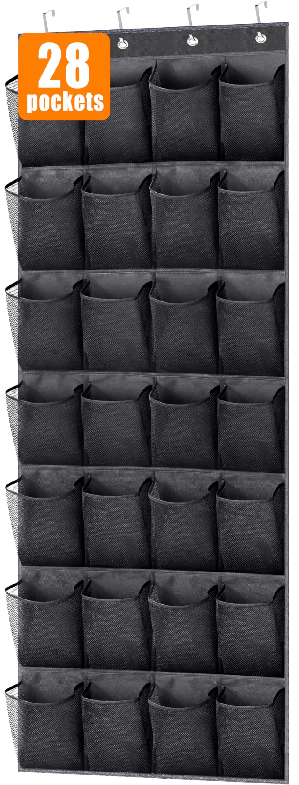 MISSLO 28 Large Pockets Over Door Shoe Storage Organiser Wardrobe Shoe Rack Mesh Hanging Storage Black Shoe Hanger