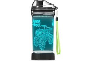 YuanDian 3D Glowing Water Bottle with 3D Monster Truck Design- 14 OZ Tritan BPA Free - Cool Drinking Cups Gift for School Kids Boy Girl Child Christmas Holiday