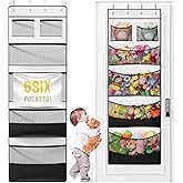 Yecaye Stuffed Animal Storage, Hanging Organizer for Stuffed Animals with 6 Expandable Mesh Net Pockets, Stuffed Animal Hammock, Over the Door Organizer, Black