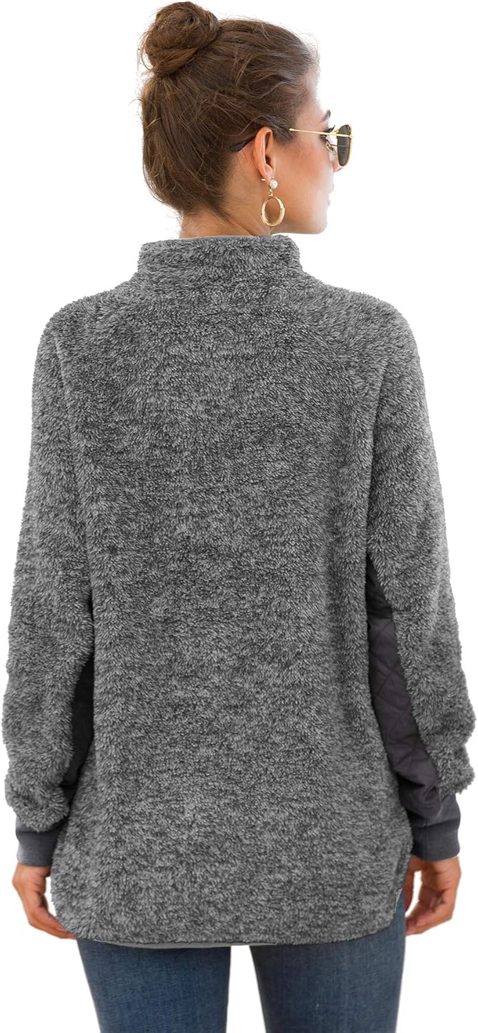 VIISHOW Women's Long Sleeves Quilt Coat Turtleneck Oblique Button Neck Fleece Pullover Coat Sweatshirts Outwear with Pocket at  Women’s Clothing store