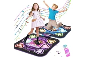 HANDWELL Double Dance Mat for Kids, Single & Double Players Electronic Dance Pad with Light-up12-Button Wireless Bluetooth, LED Light 5 Game Modes Christmas Birthday Gift for Girls Boys Ages 3 4 5 6 7 8 8-12