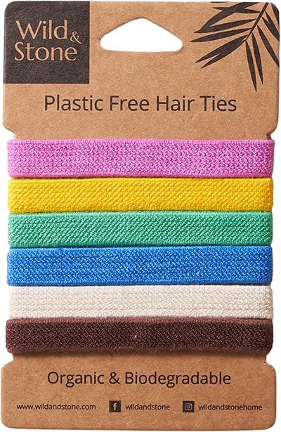 Wild & Stone Pack of 6 Biodegradable Hair Ties Cotton Rubber Multicolor