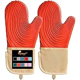 Silicone Oven Mitts-13.6 in Extended Oven Mitts Heat Resistant 500F, Oven Gloves with Soft Liner Good Grippy BPA-Free Easy to Clean Flexible-Oven Mits Set for Cooking Baking Grilling BBQ