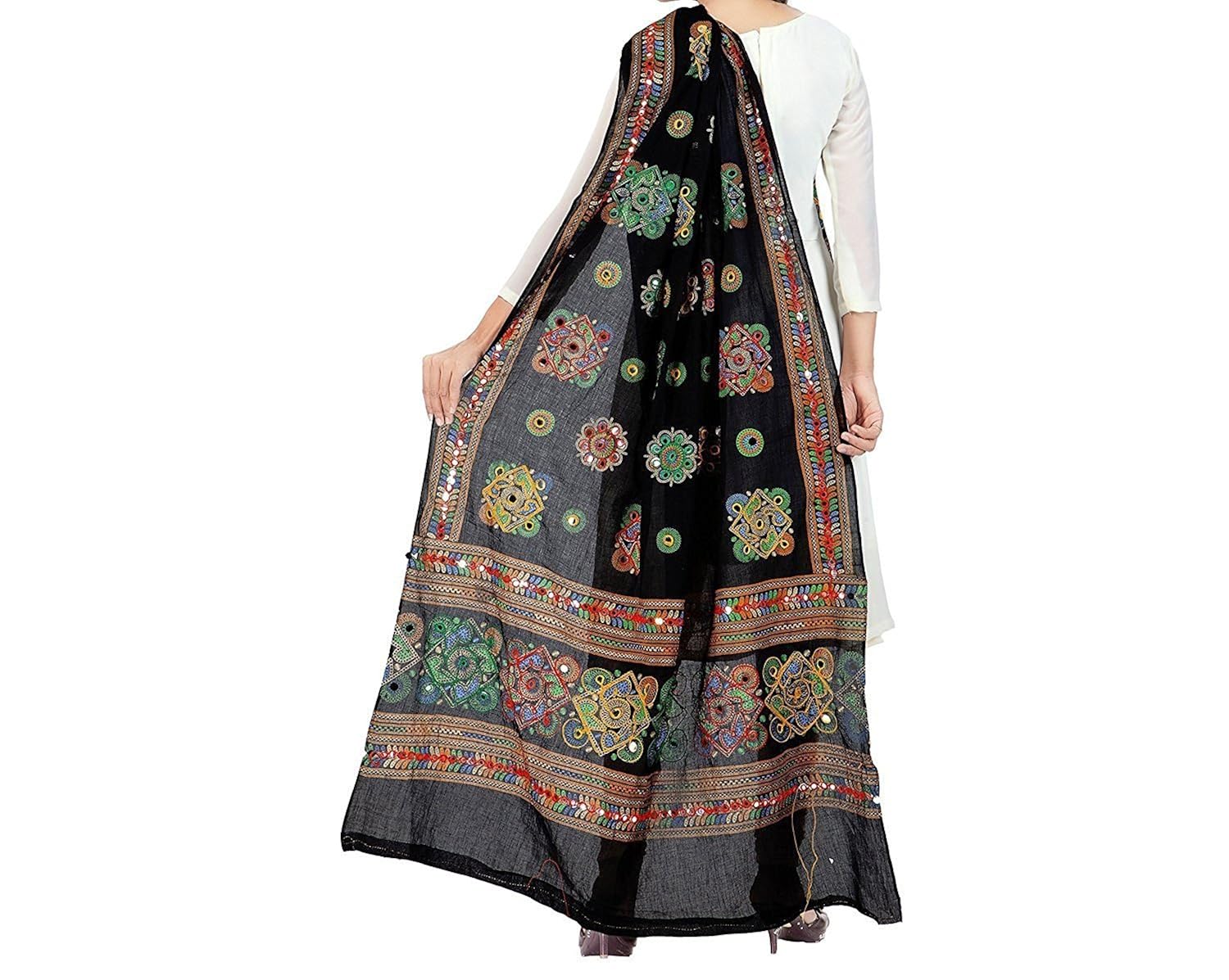 mirav fashion women's cotton embroidery & mirror work stylish ethinic multicolour dupattas & stoles
