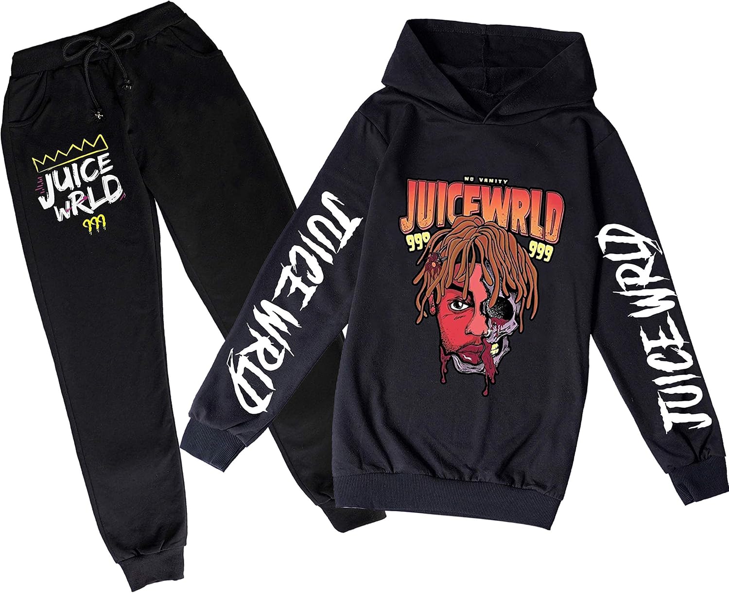 Youth Singer Juice Wrld Hoodie and Sweatpants Suit 2 Piece Fashion Sweatshirt Set Pullover for