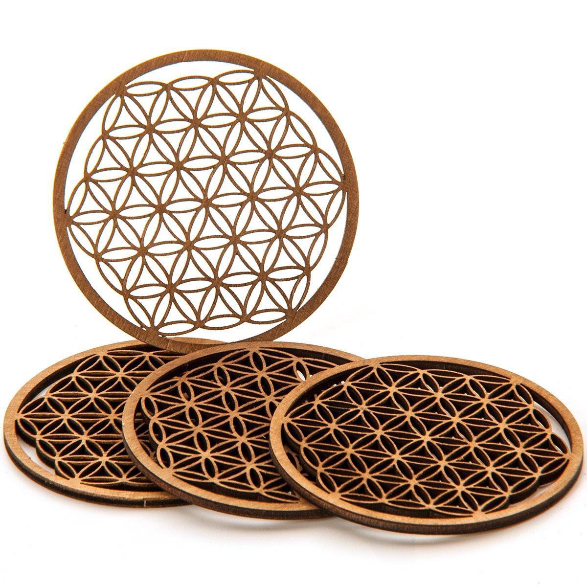 MC-Trend Wooden Life Flower Sculpture, 2x 6.69 in, 4x 3.94 in, 4x 2.76 in (4x 2.76 in), Brown, Rustic, Garden, Tropical, Water Resistant