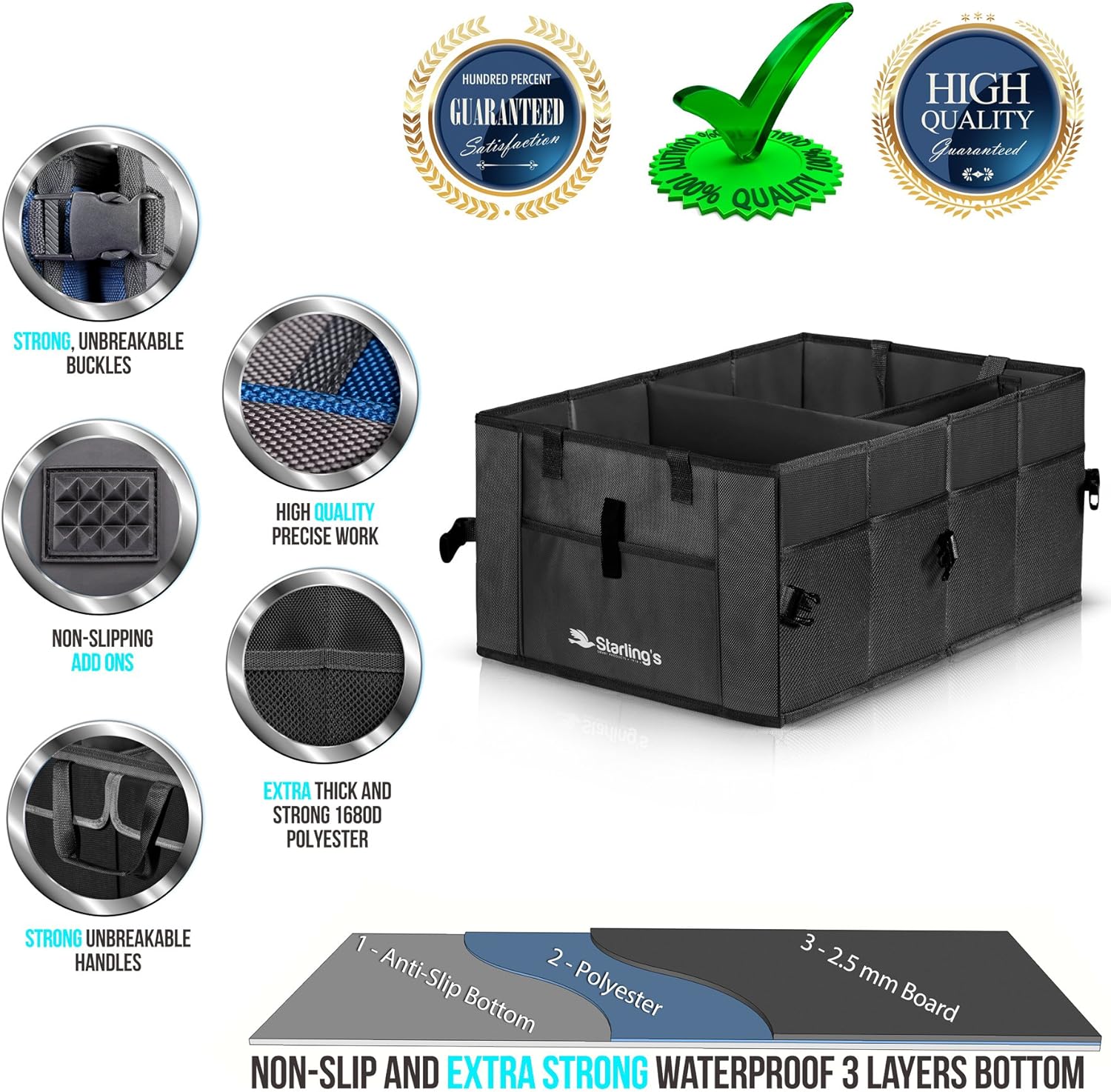 Starling's Car Boot Organiser Bags, Car Trunk Organiser Tidy Organization, Super Strong&Durable, Collapsible - Image 3